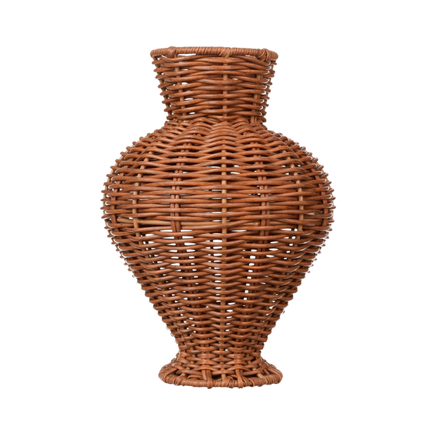 Handwoven Brown Faux Rattan Decorative Indoor Display Vase