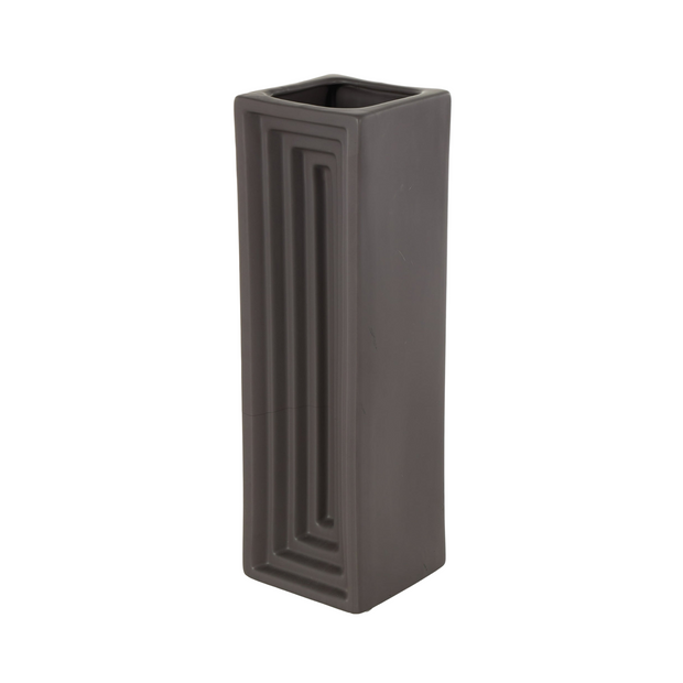 Matte Black Geometric Ceramic Rectangular Decorative Floor Vase