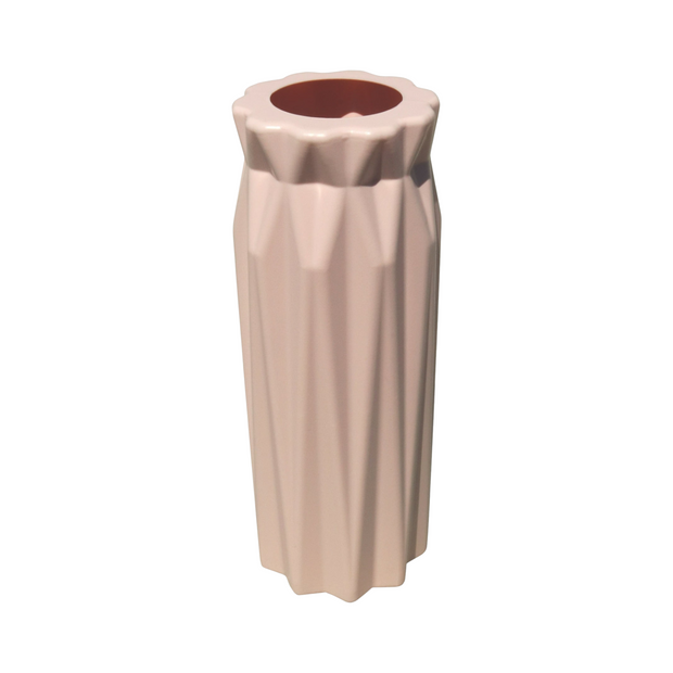 Pink Blush Ribbed Plastic Vase for Home Room Decor